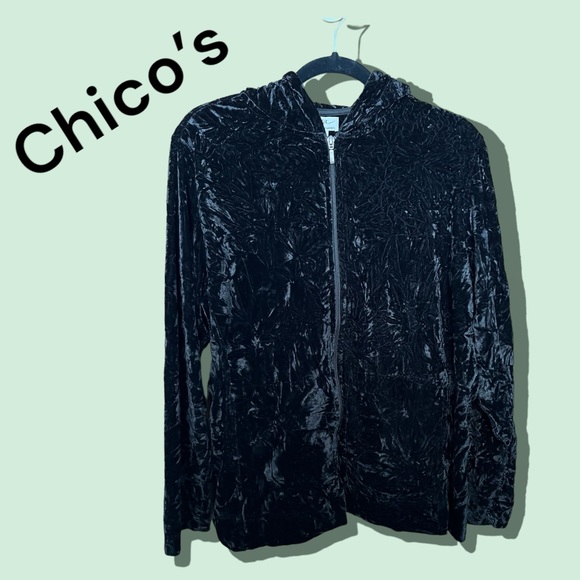 Chico’s Crushed Velvet Hooded Sweatshirt - Picture 1 of 5